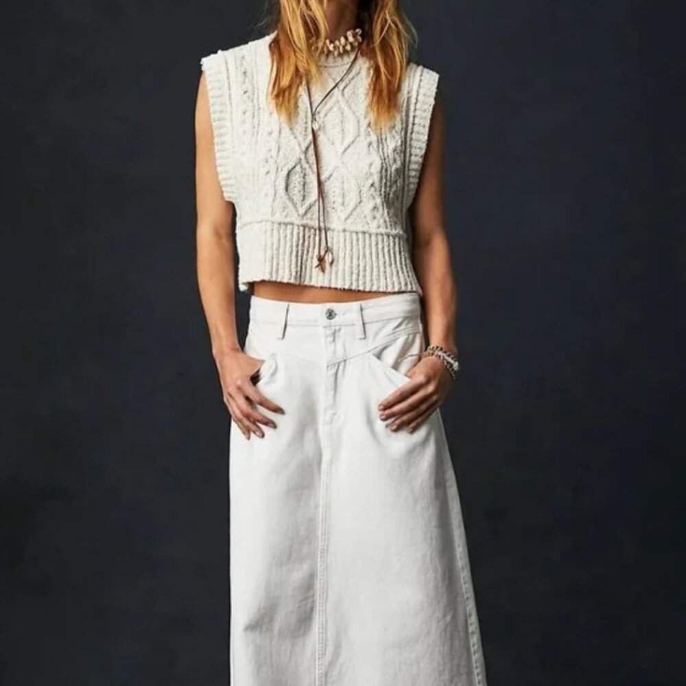 Brand New Free People Rowan Sweater Vest COTTON Cable Knit Relaxed Top - Picture 1 of 5
